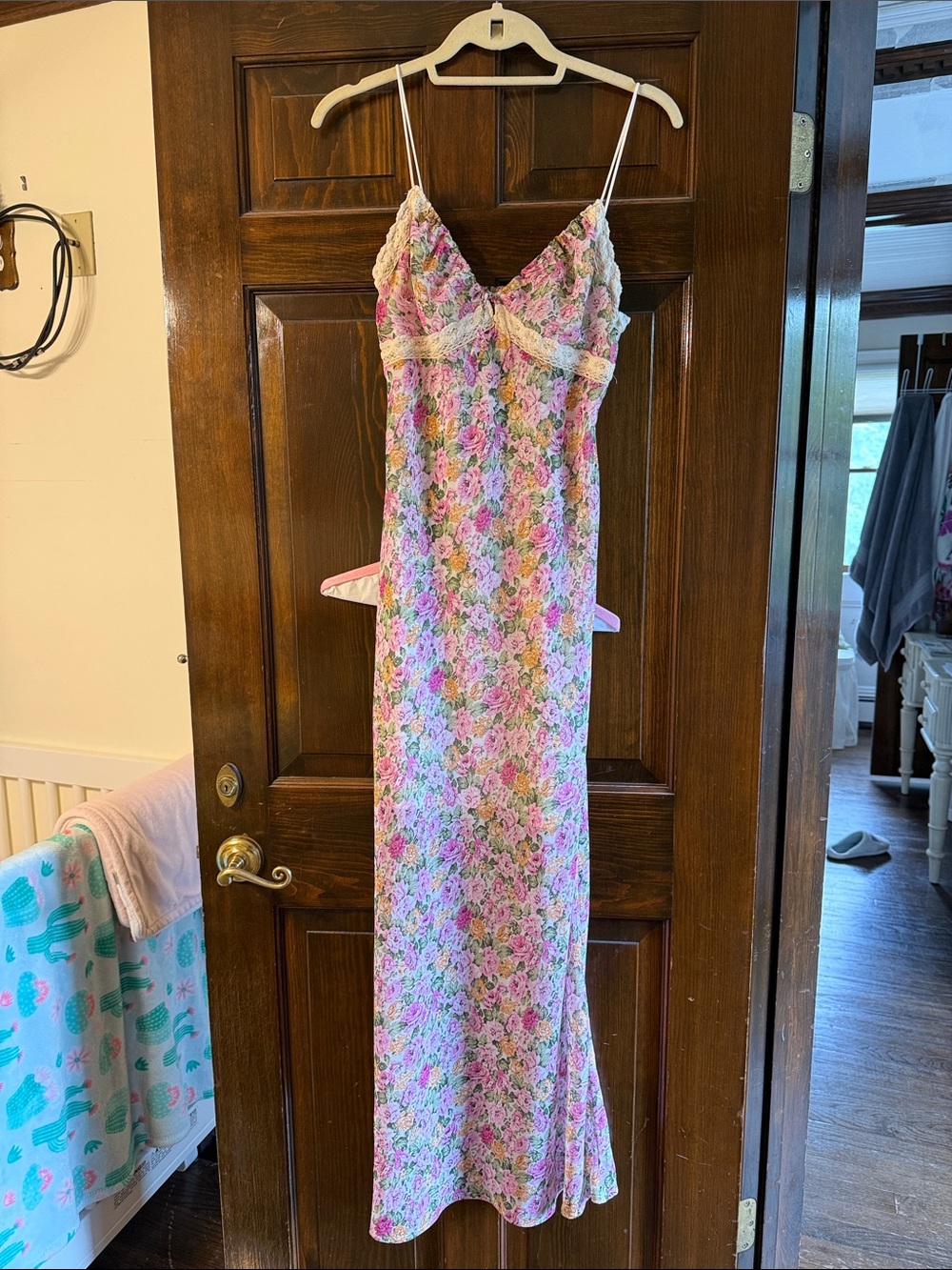 Princess Polly Pink Multi Floral Lace-Trim Maxi Slip Dress
